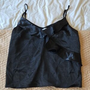 Anthropologie Black Ruffle Camisole Satin Florear